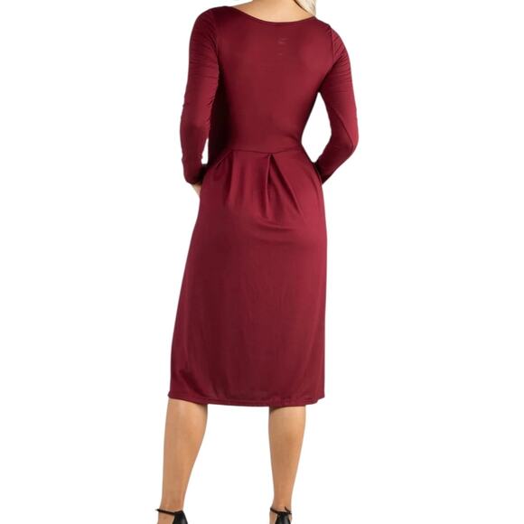 24Seven Women’s Midi Length Fit & Flare Dress Wine Size M - Picture 2 of 3